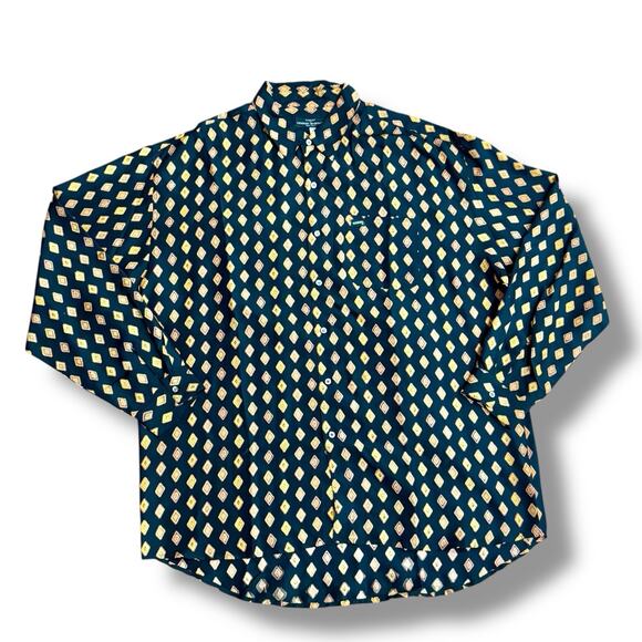 Vintage Guess Georges Marciano Men’s Size M 100% Silk Long Sleeve Shirt Aztec - Picture 1 of 6